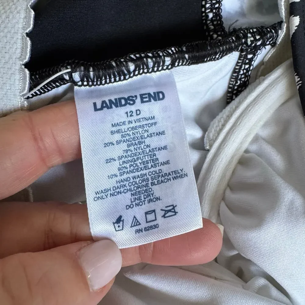 Lands End Womens Black White Leopard Underwire Tankini Swim Suit Top Size 12D - Picture 5 of 6